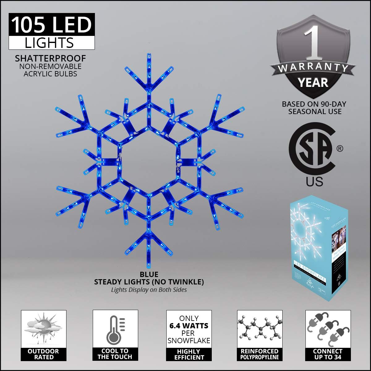36" blue led snowflake – folding lighted snowflake shown in use