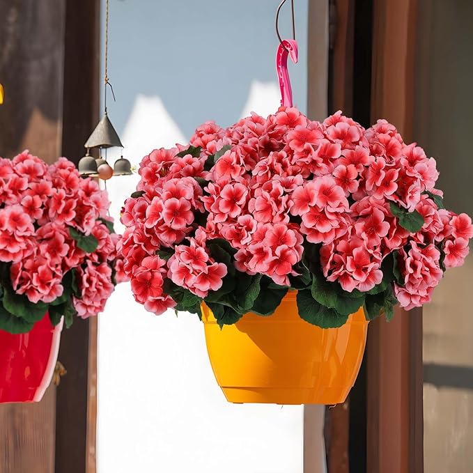 Hananona Artificial Geranium Flowers for Outdoors Geranium Silk Flowers Outdoor UV Resistant Garden Plants Faux Flowers for Home Kitchen Table Centerpieces Decor (12, Peach) (12 Pcs)