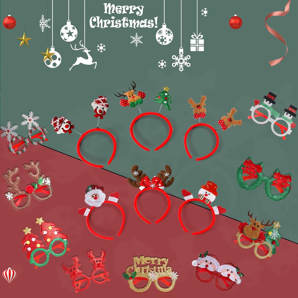 Christmas Glasses Frames and Headbands Decoration Accessories Set