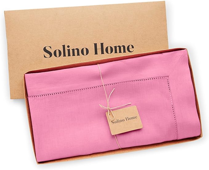 Solino Home Linen Tablecloth for Rectangle Tables 60 x 120 Inch - Classic Hemstitch 100% Pure Linen Flamingo Pink Table Cloth - Machine Washable Cloth Tablecloth for Halloween