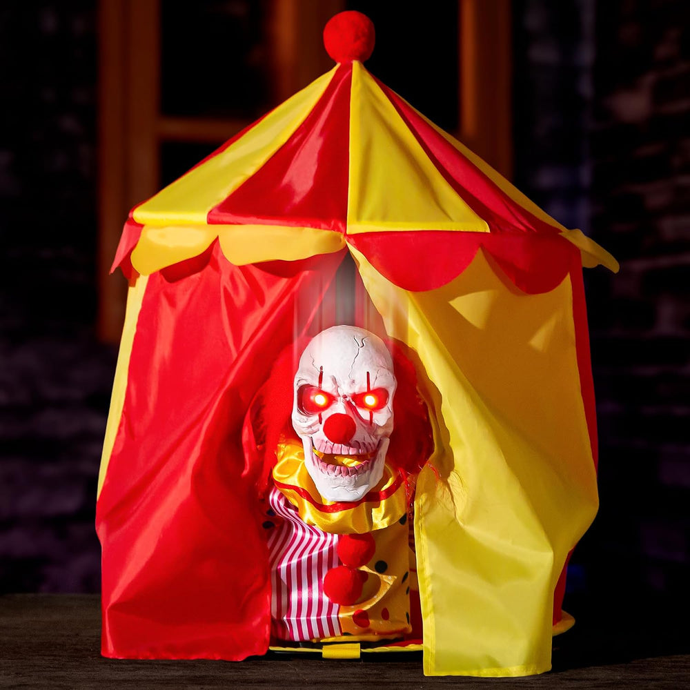 Halloween Animatronic Clown Circus Tent Decoration Creepy Peek-a-Boo Clown wi...