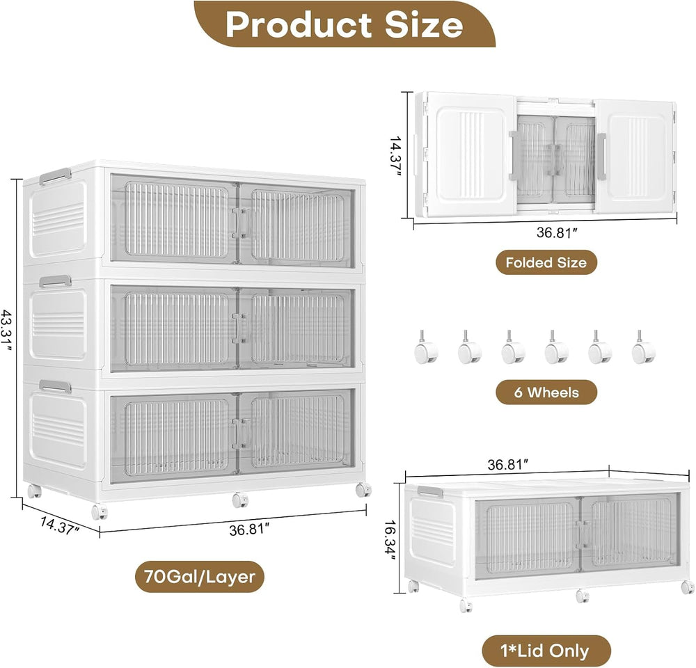 210Gal Extra Large Stackable Storage Bins with Lid, 840QT Foldable Collapsibl...