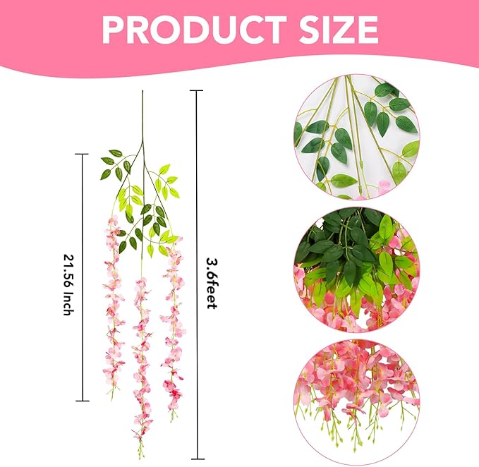 Wisteria Hanging Flowers,Fake Hanging Flowers Wisteria artificiales Garland for Home Wedding Arch Floral Party Garden Ceremony Outdoor Decor,3.6 feet Long(36,Pink) (36 Pack)
