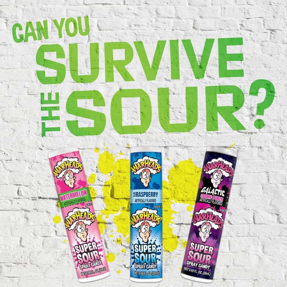 WARHEADS Super Sour Candy Spray Assorted Flavors 0.68 oz Bottles 12 Pack