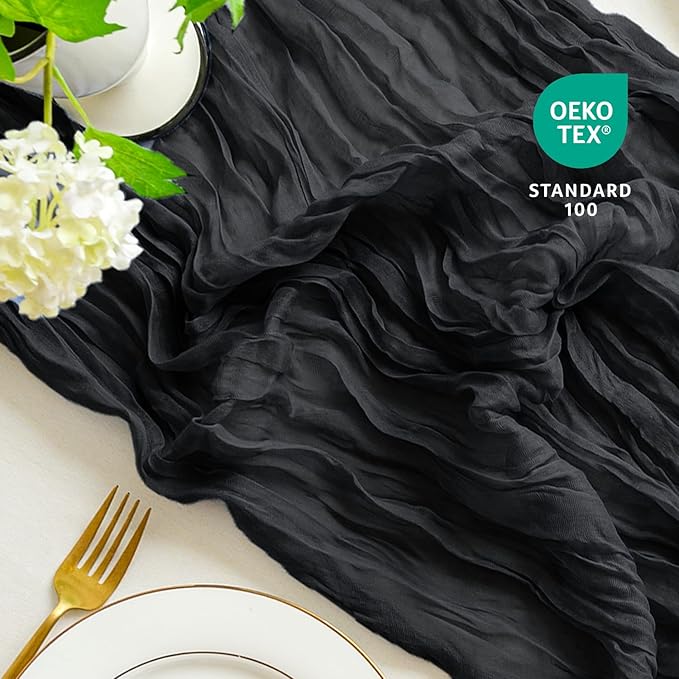 Sioloc Black Cheesecloth Table Runner Fall Autumn Decor for Home 10ft Table Cloth for Wedding Birthday Party Halloween Thanksgiving Decorations