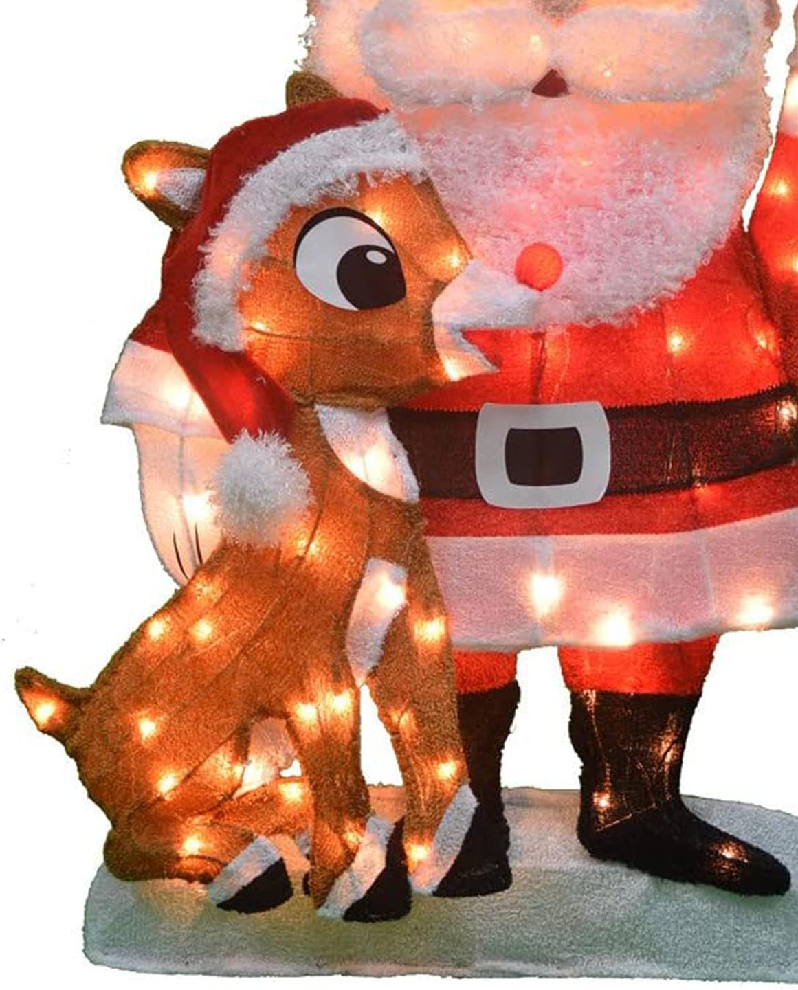productworks 32-inch pre-lit santa and rudolph christmas yard, close-up detail