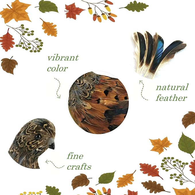 naturevibe 7.5 Inches Feathered Quail Set of 2 Fall Decorations,Artificial Woodland Animals Fall Figurines with Natural Feather as Centerpiece Table Decorations or Autumn Harvest Decor