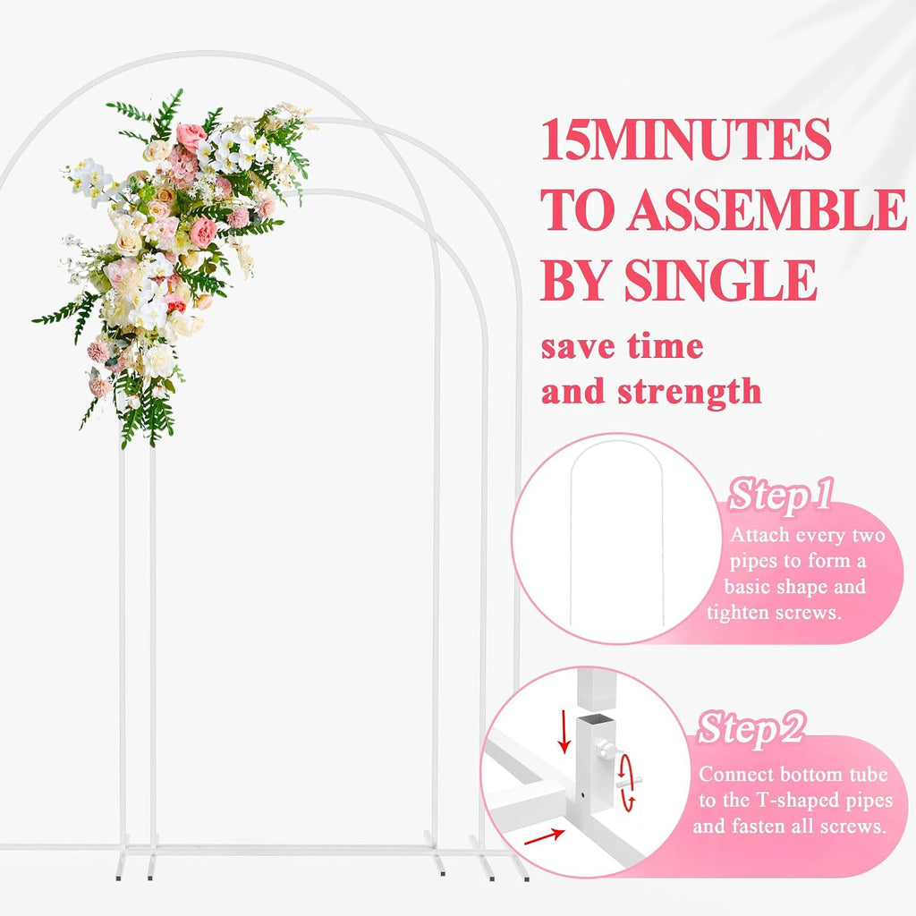 wokceer wedding arch backdrop stand 8ft,7.2ft,6.6ft white metal, package contents