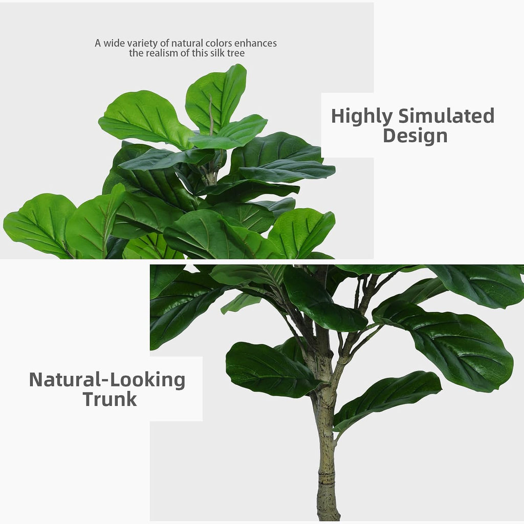 ASTIDY Fiddle Leaf Fig Tree Artificial 5FT - Faux Fiddle Leaf Fig Tree with Gray Tall Planter - Fake Ficus Lyrata Floor Plant Potted - Artificial Fig Tree for Home Office Living Room Decor Indoor