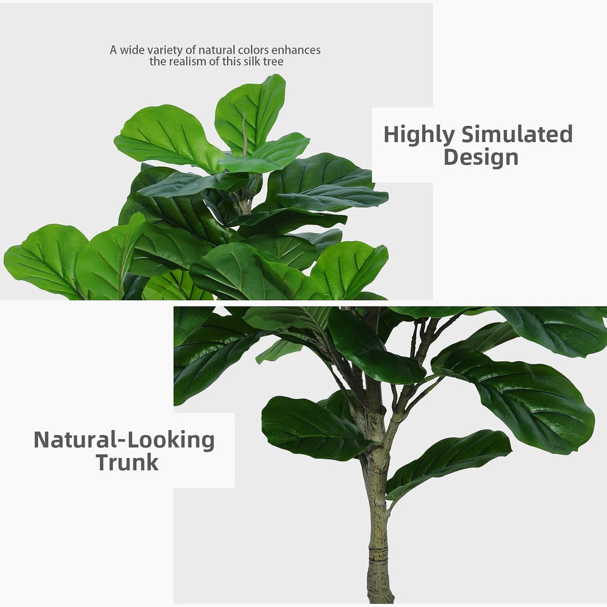 ASTIDY Fiddle Leaf Fig Tree Artificial 5FT - Faux Fiddle Leaf Fig Tree with Gray Tall Planter - Fake Ficus Lyrata Floor Plant Potted - Artificial Fig Tree for Home Office Living Room Decor Indoor
