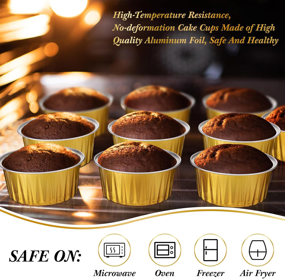 Gejoy 400 Pcs Aluminum Foil Baking Cups with Lids, Classic, Gold