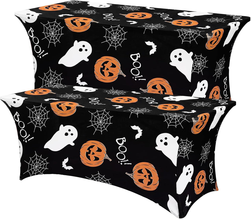 Mindsoft 2 Pack 6ft Rectangular Spandex Tablecloth, Pumpkin Ghost Printed