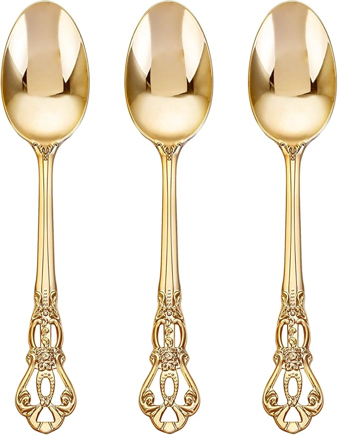 150PCS Gold Plastic Spoons - Gold Spoons Disposable - 8.1 Inch Heavy Duty Plastic Silverware - Heavyweight Elegant Disposable Utensils for Catering, Parties, Dinners, Weddings
