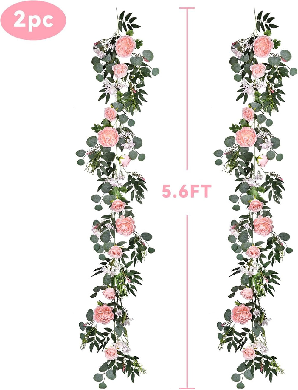 Lvydec 2 Pack Artificial Peony Flower Garland - 6ft Silk Peony Vine Willow Le...