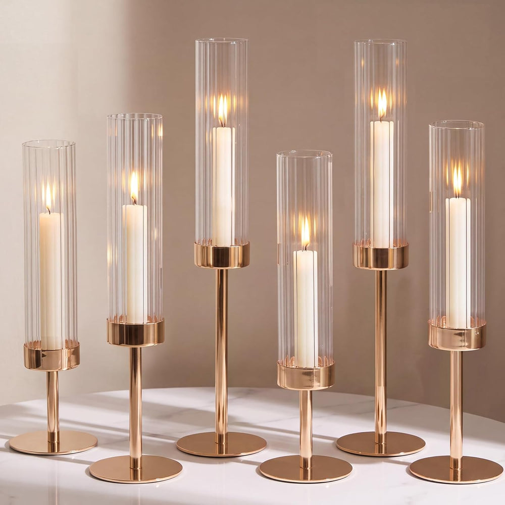 Gold Candle Holders Set of 6 for Taper Candle Holders