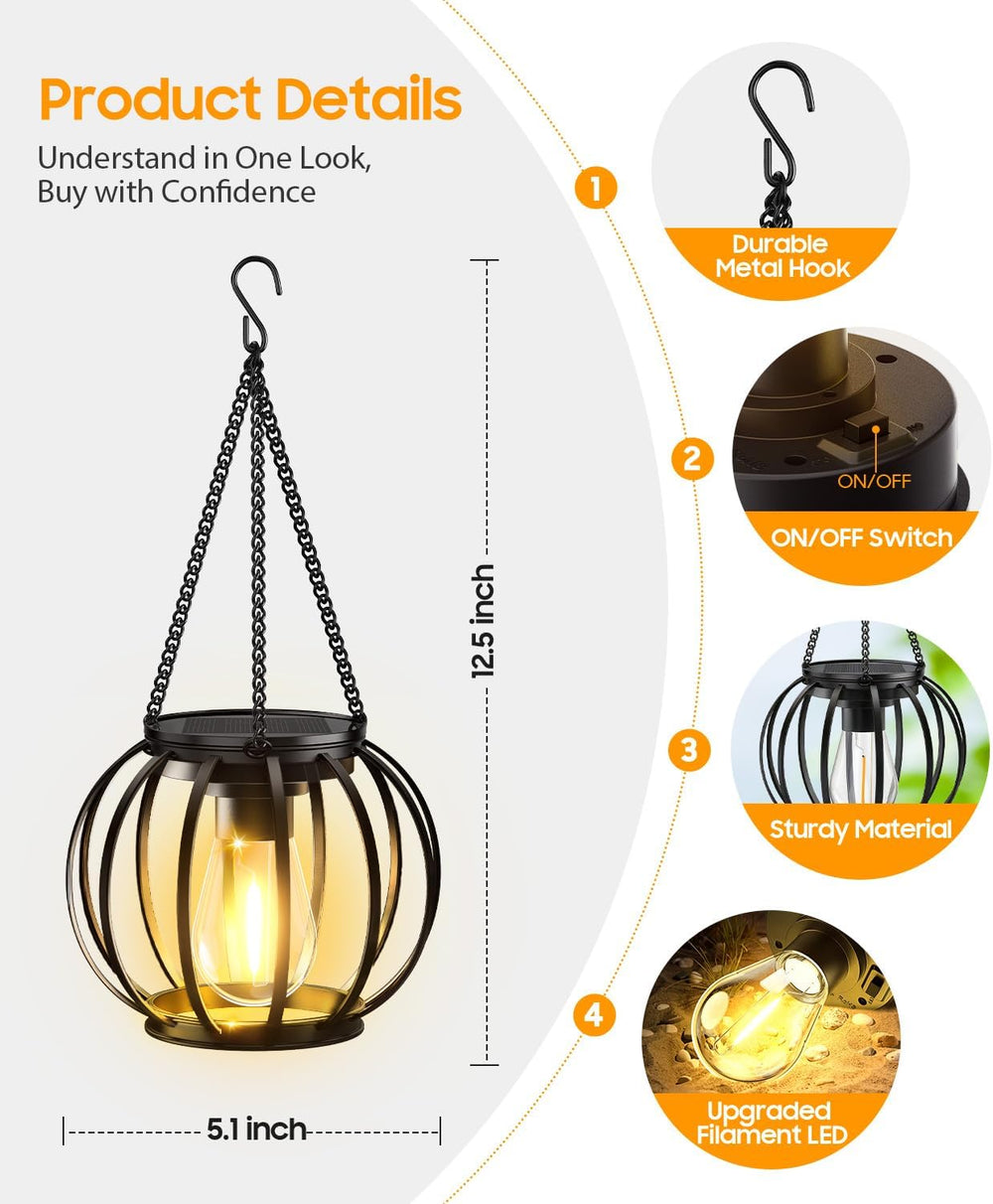 KOOPER Solar Lanterns Outdoor Waterproof, 4 Pack Upgraded Metal Hanging Solar...