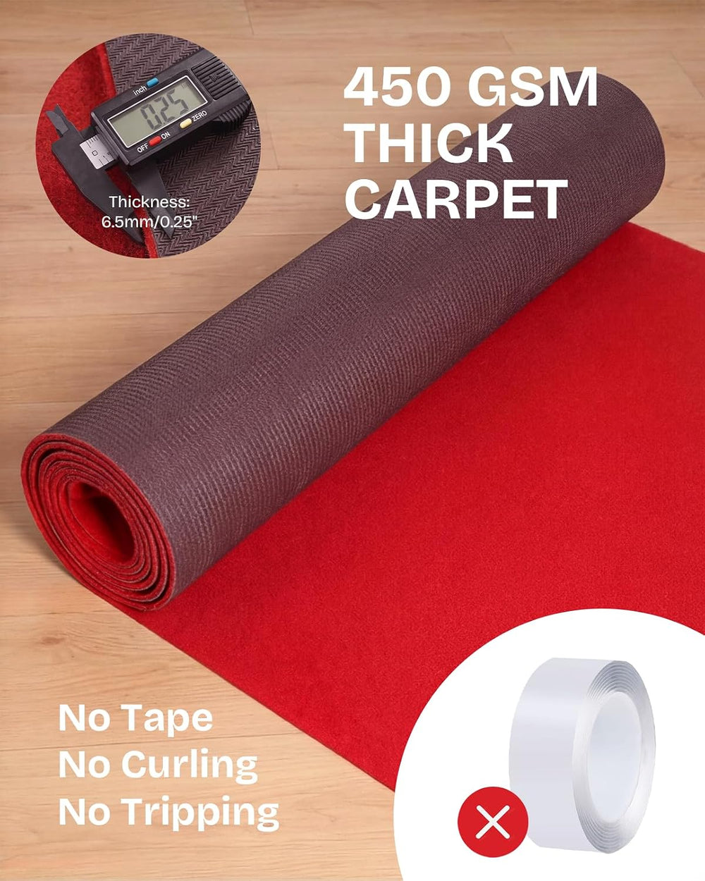 Red Carpet Runner 4x30 ft, Heavy Duty 450 GSM Thick Wedding Aisle Runner, No ...