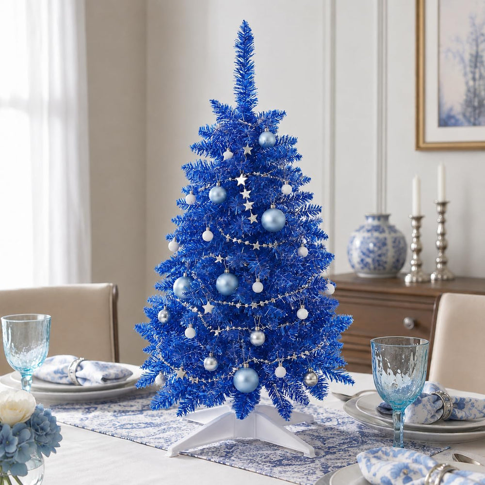 3FT Blue Artificial Small Christmas Tree Mini Tabletop Decor