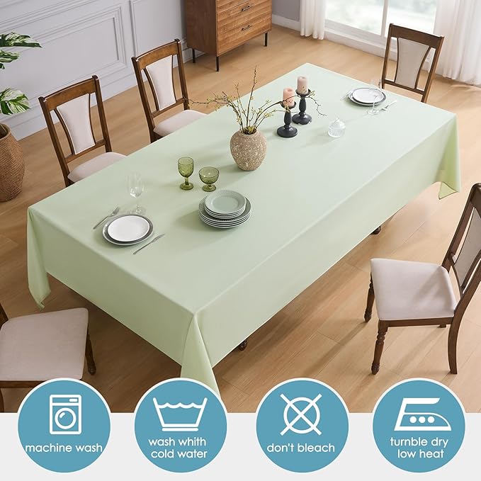VidaFete Tablecloth 2 Pck 90 * 156inch Rectangle Table Cloth Polyester, Stain Wrinkle Resistant Polyester Dining Table Cover for Kitchen Dinning Party Wedding Rectangular Buffet Decoration(Sagegreen) (2 Pack)