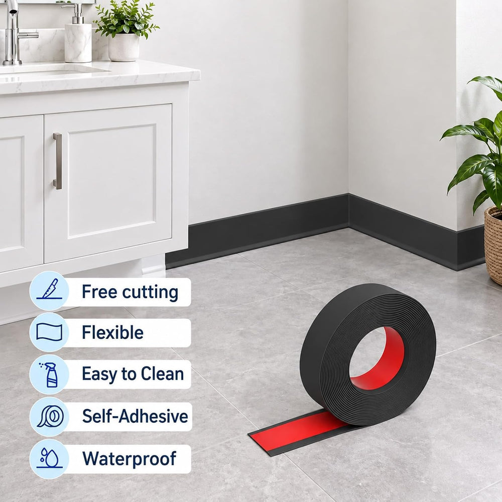 Vinyl Baseboard Molding 4 inch, Peel and Stick Cover Base molding, Black