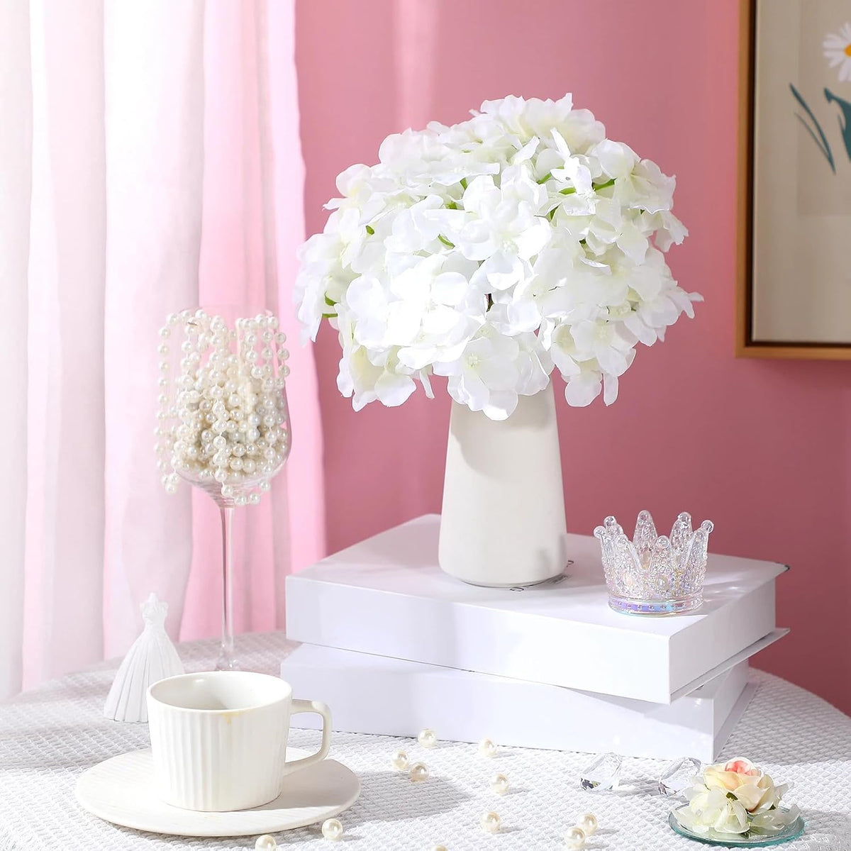 Zeyune 200 Pcs White Artificial Hydrangea Flowers Bulk,