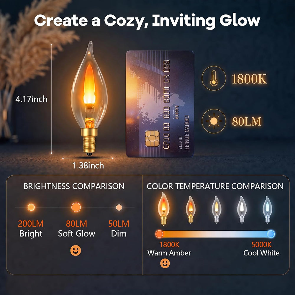 E12 Flickering Flame Light Bulbs, Realistic Candle Effect, 2 Modes