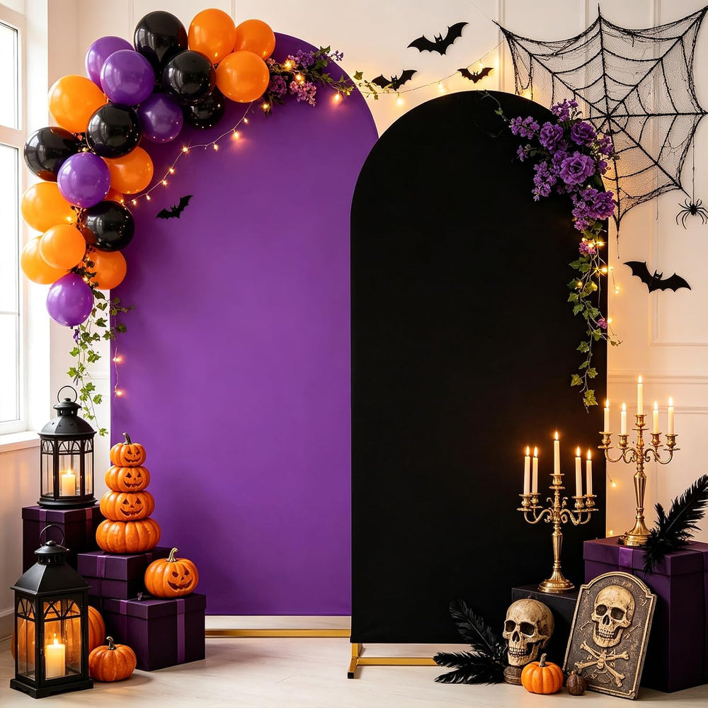 Black Purple Halloween Arch Backdrop Covers 7.2FT 6FT Party Arch Covers
