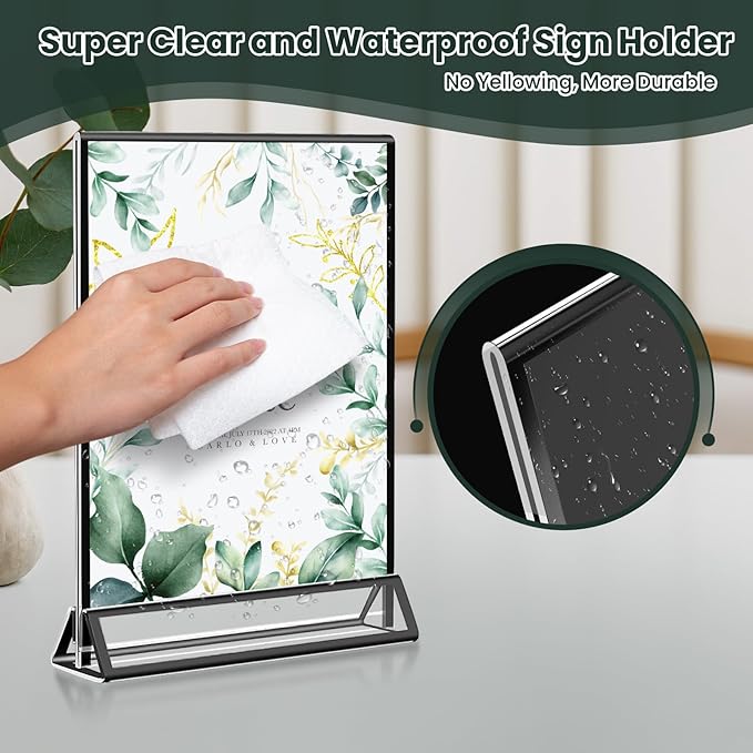 15 Pack Acrylic Sign Holder 4x6, Wedding Black Frame Table Number Holders Vertical, Clear Picture Frames Flyer Stands Tables Menu Holder, Double Photo Paper Display Holder for Party, Home, Office