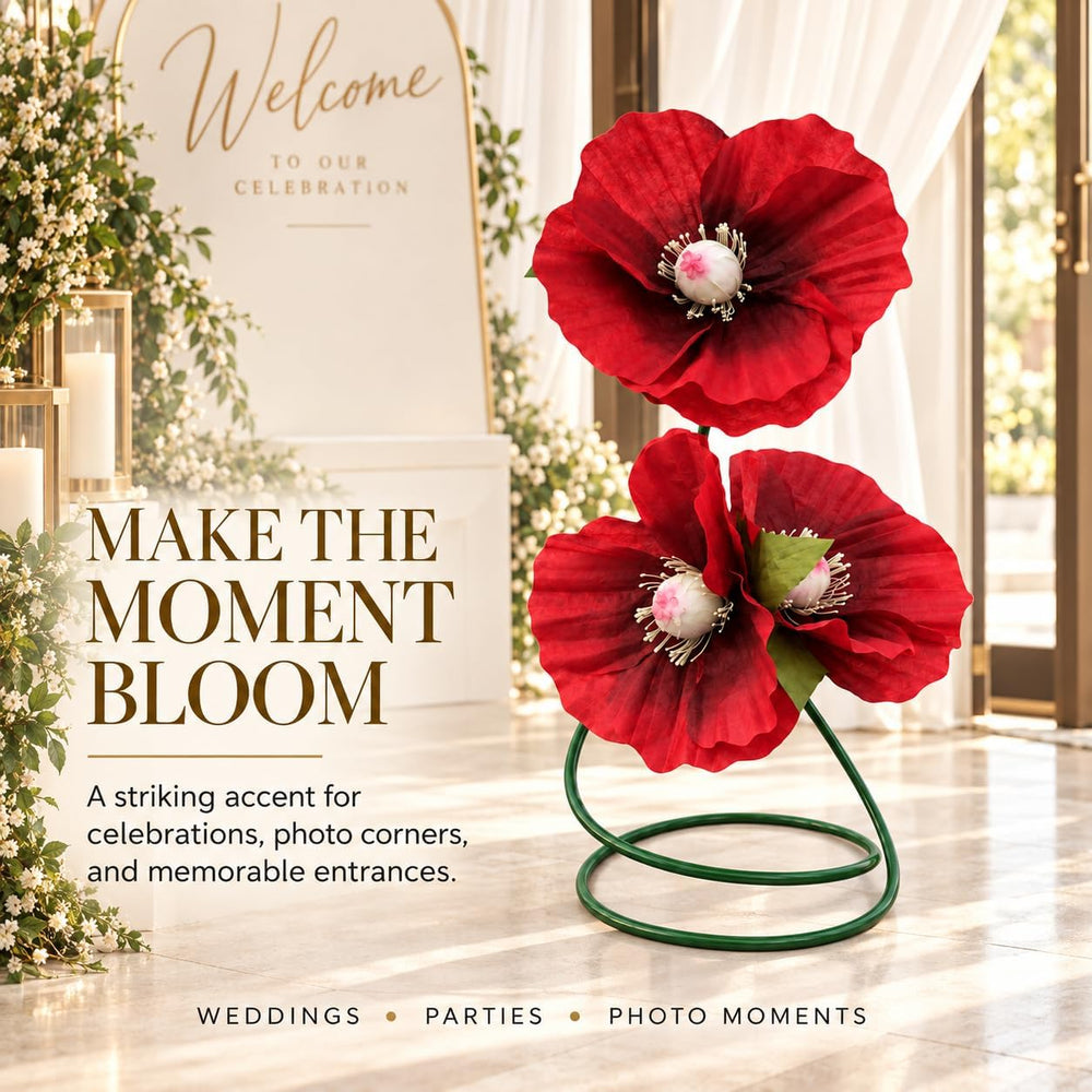 3.2 Ft Giant Red Artificial Poppy Flower For Decoration with Floor Stand