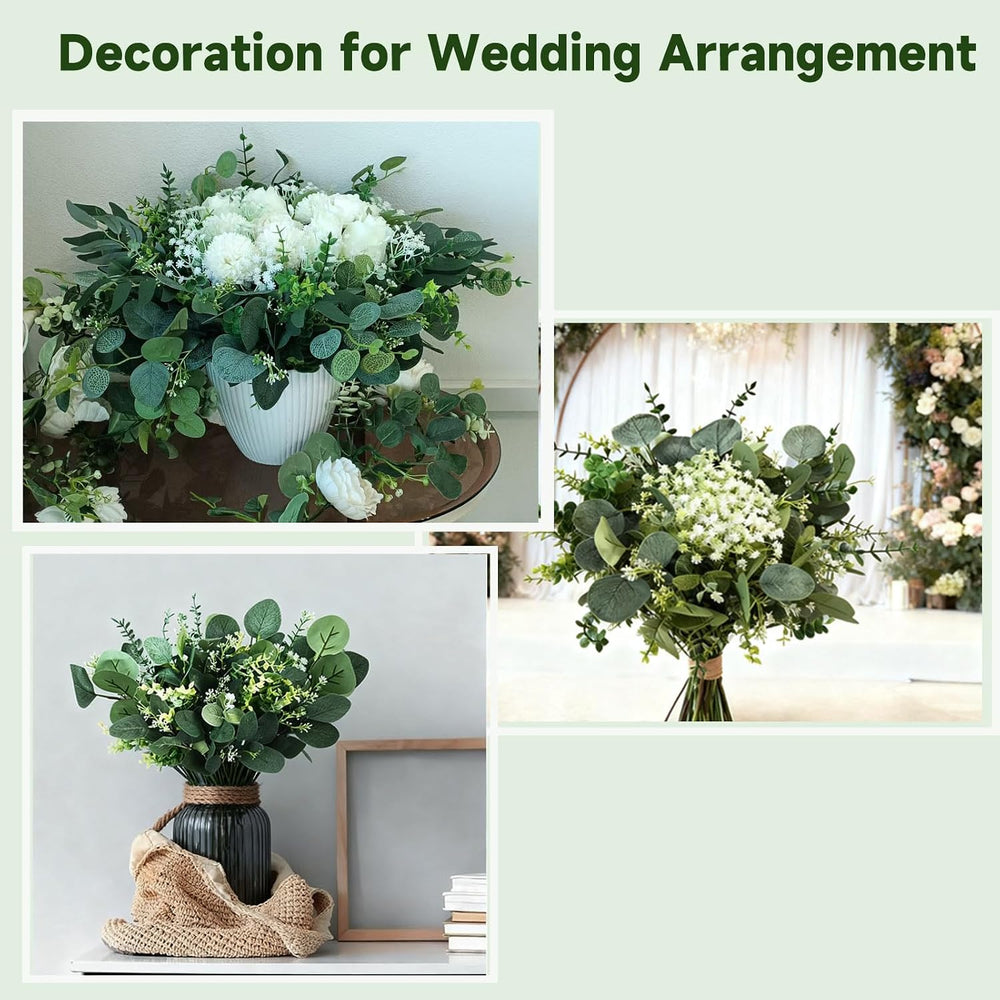 150 Pcs 10 Kinds Artificial Greenery Stems Bulk with Flowers Fake Eucalyptus ...