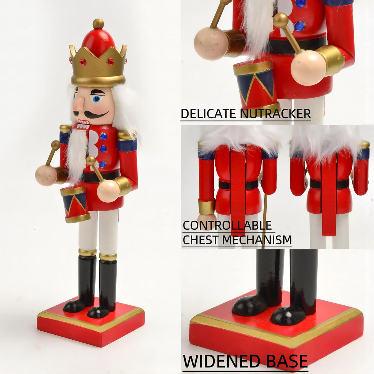4PCS 15 Inch Nutcrackers Christmas Decorations, Wooden Hand-Painted Nutcracker Figures Festive Collectible Gift for Winter Table Desktop Fireplace Decorations