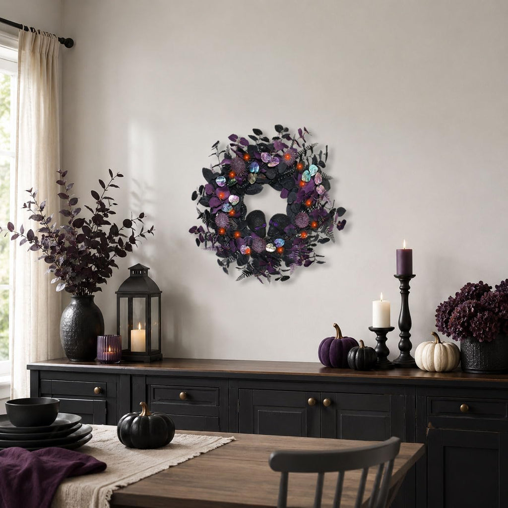 22" prelit halloween wreaths for front door with showing dimensions