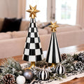 Chumia 2 Sets Christmas Tree Figurines with Star Black and White Decor