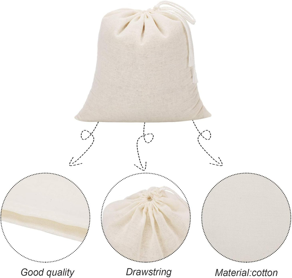 Pangda 100 Pcs Cotton Muslin Drawstring Bags for Storage, 7.9 x 7 Inches