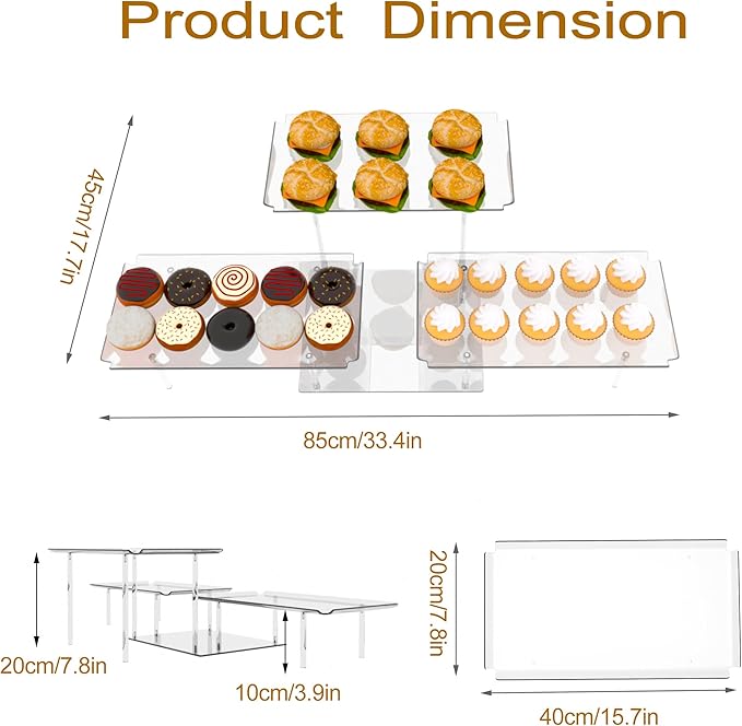 Acrylic Dessert Table Display Set, Clear Cupcake Stand, 3 Tiered Serving Trays and Platters, Buffet Riser and Stand Appetizer Sandwiches Cookie Display Stand Finger Food Display Trays for Party Bases Para Postres