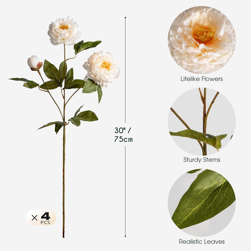 Peonies Artificial Flowers Faux Silk Peonies Stems Real Look Fake Peonies Bra...