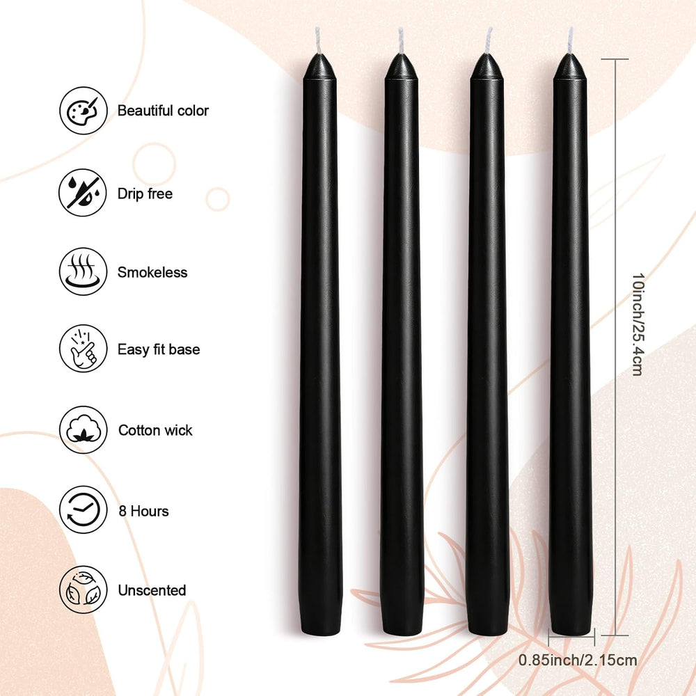 Everymoment Obsidian Black Taper Candles - 24 Pack 10 Inch Unscented Dripless...