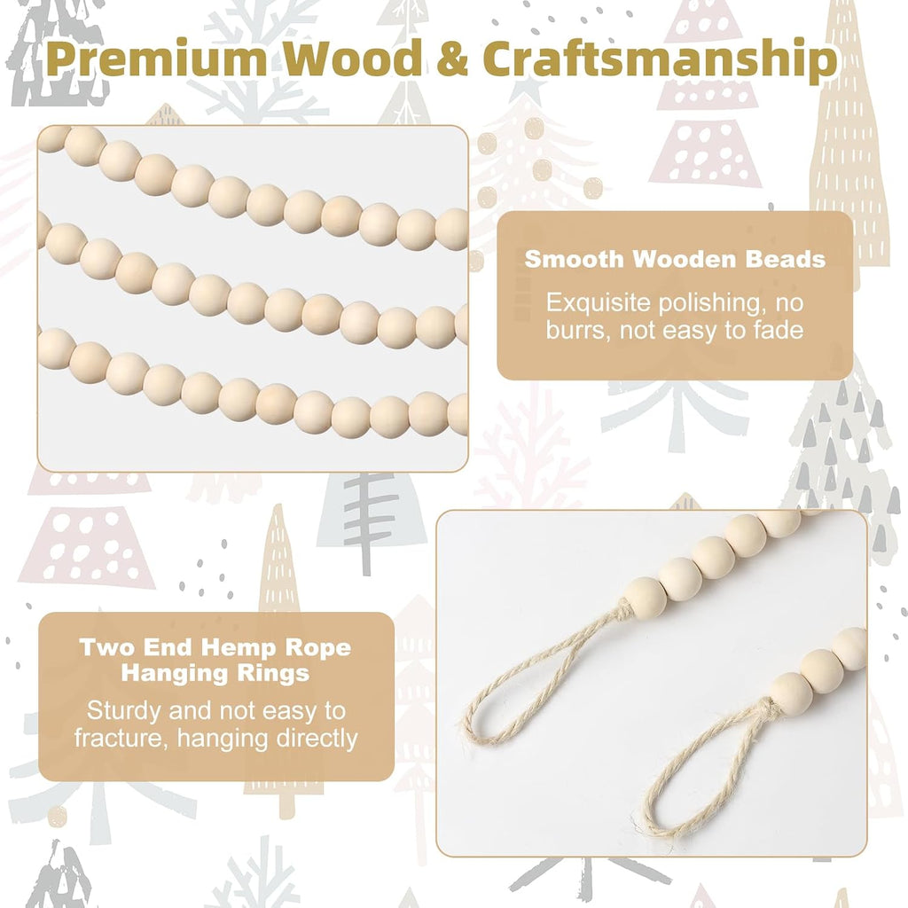 zennex 65.6 ft christmas wooden bead garland 2, side view