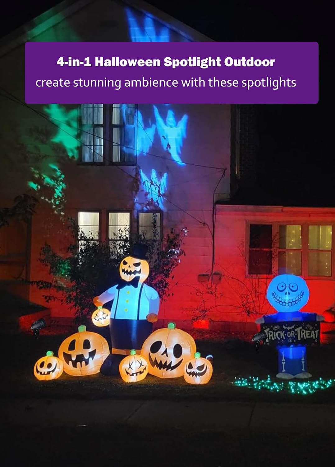 Spotlight Outdoor for Halloween Christmas: 4-in-1 RGBW Low Voltage Landscape Lighting Kit with Plug-in Transformer | 6W 24V IP65 Waterproof Color Changing LED Spot Lights with Remote for Yard Garden