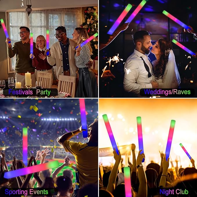 LifBetter Light Up Glow Sticks Bulk, LED Foam Sticks 112 pcs Glow in The Dark with 3 Modes Flashing Led Foam Multicolor Batons Light up Party Favors for Birthdays, Weddings, Concerts, Festivals (118 pcs)