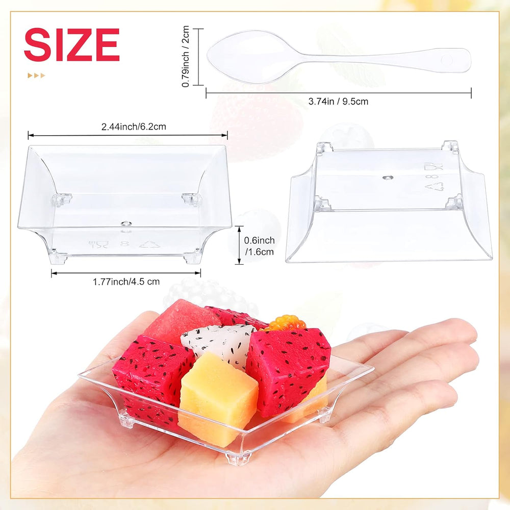 300 Sets Mini Dessert Plates with Spoons 1 oz 2.4 in, Elegant