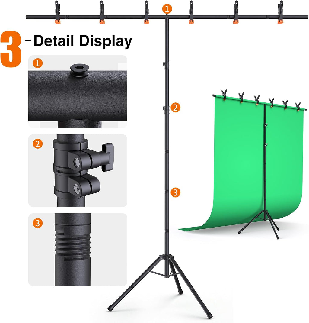 forlogic portable t-shape backdrop stand support kit 8x7.2ft showing dimensions