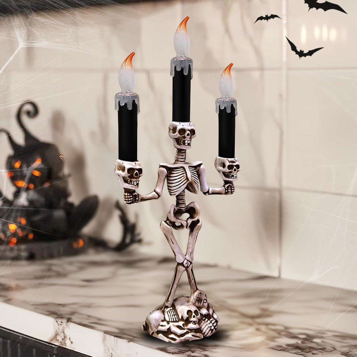 2 Pack Halloween Candelabra LED Flameless Candles Holder Table Centerpiece