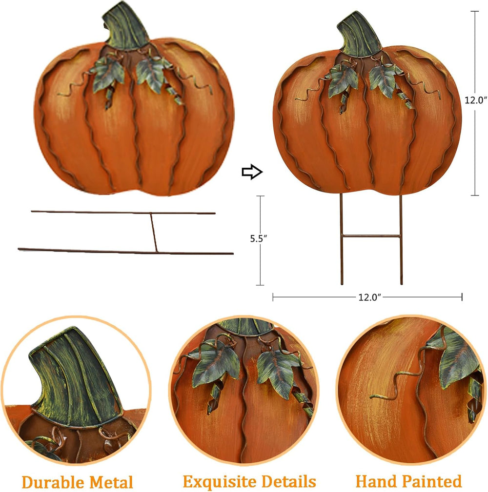 Aecipl Metal Pumpkin Garden Stakes Fall Decor Autumn Decorative Yard Signs