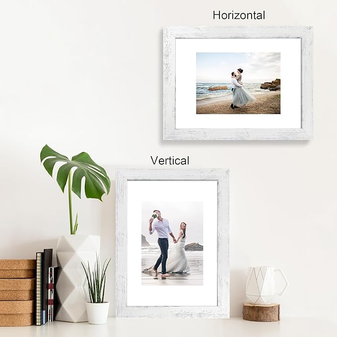 9x12 Picture Frame Set of 4 with Tempered Glass, Distressed White Frame Display 6x8 Picture with Mat or 9 x 12 Without Mat, Wooden Photo Frame for Wall Mount and Tabletop Display