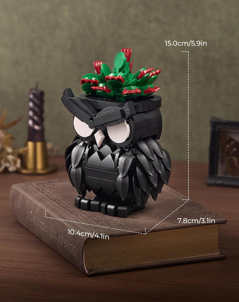 Owl Succulent Building Blocks Set Halloween Bird Animal Brick Kit for Adult