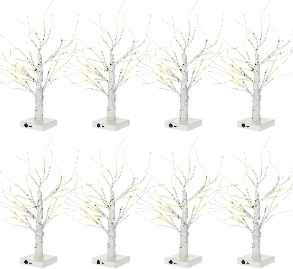 Macarrie 8 Pcs 18 in Lighted Birch Trees Christmas Wedding Decor, White