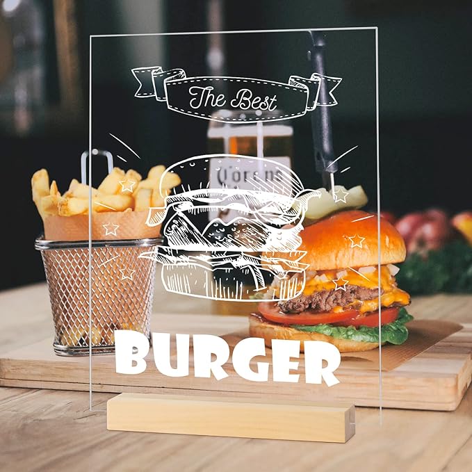 JINMURY 8x10 Inch Clear Acrylic Sign with Holder- 6 Pack Blank Clear Acrylic Sheets and Wood Stands, DIY Blank Table Sign for Wedding Party Reception (6 Pack 8x10 Inch)