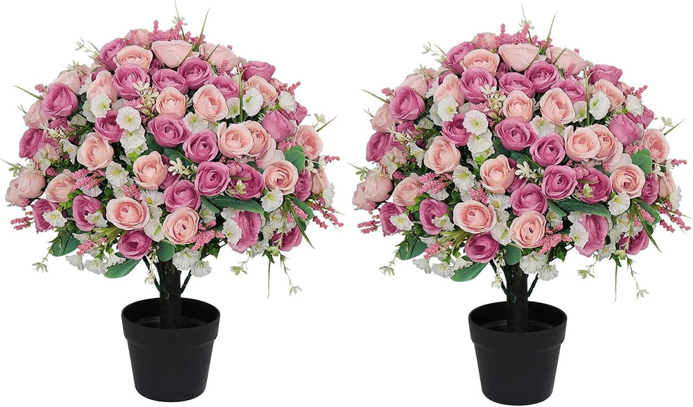 24" Artificial Potted Flowers for Outdoors, Silk Rose Faux Plants