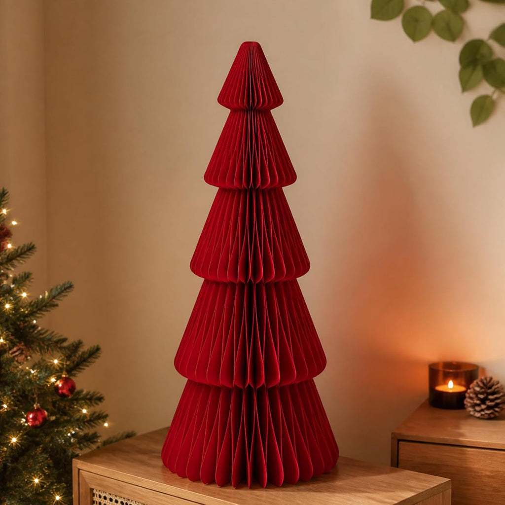 Fullhawl 3ft Red 3D Honeycomb Extra Large Paper Christmas Tree Folding